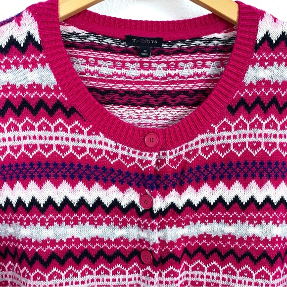 Talbots Pink Fair Isle Nordic Style Lambswool Blend Cardigan Sweater Size Medium - Picture 5 of 14